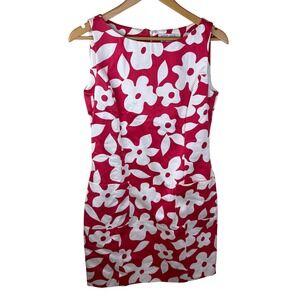 Luca Luca Dress Size 10 Red and White Floral Cotton Sheath Made in Italy